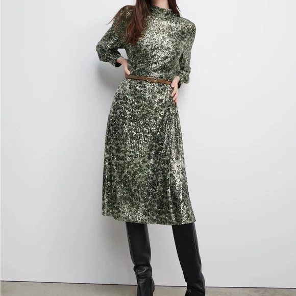 zara animal print sequin dress NWT Zara Blue Leopard Animal Print Sequin Dress Size Medium
